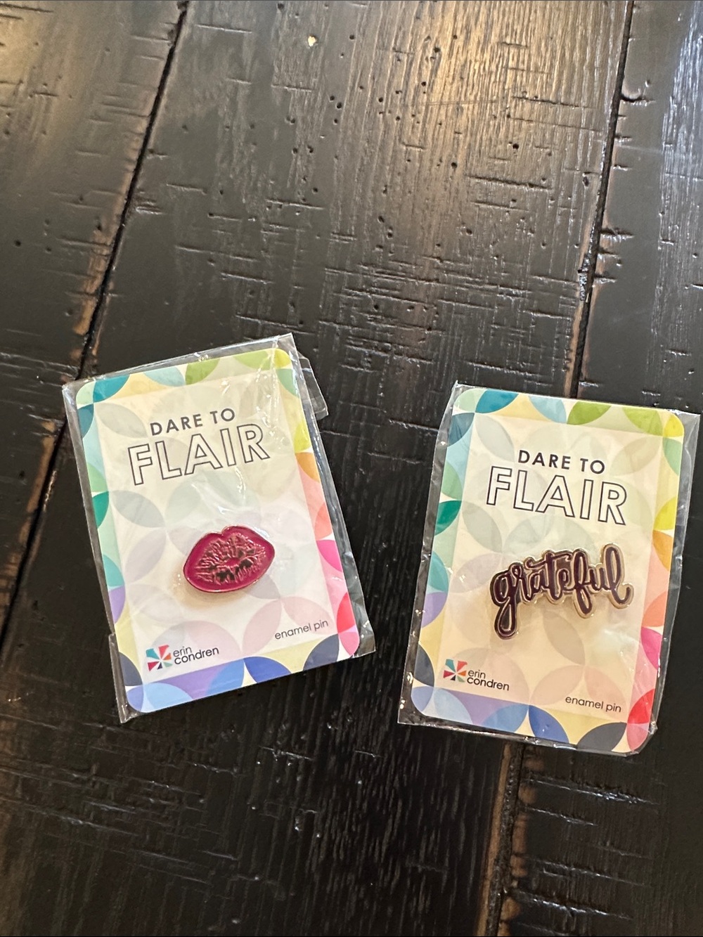 Erin Condren Pink Lip & Rose-Gold 'Grateful' Enamel Pin Set